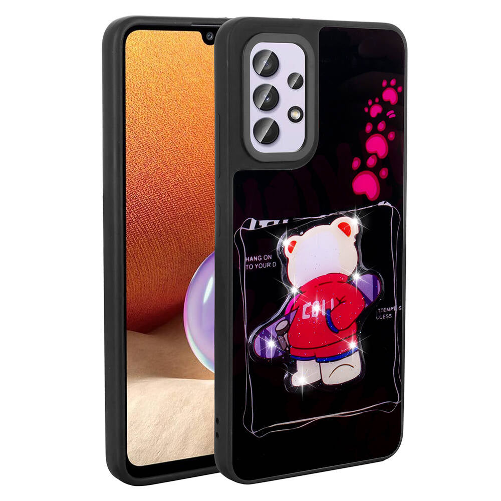 Galaxy A32 4G Kılıf Parlayan Kabartmalı İkonik Figürlü Zore Amas Silikon Kapak Siyah