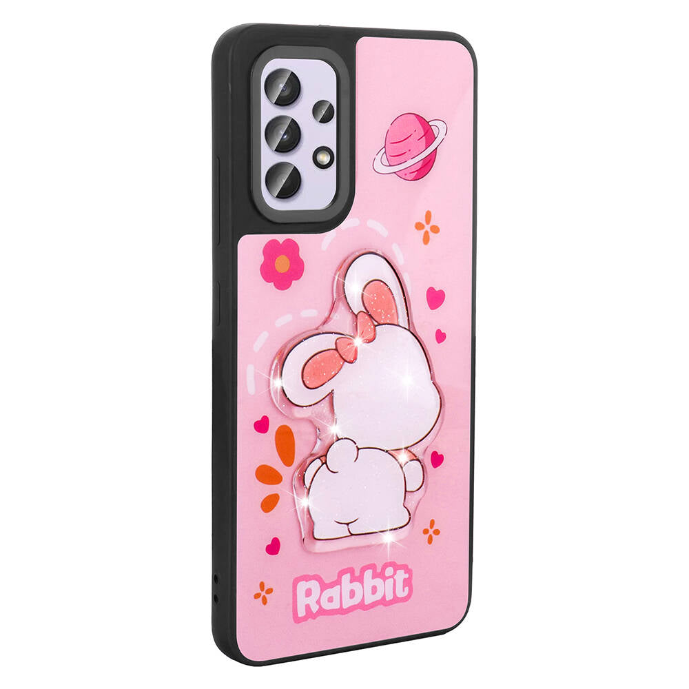 Galaxy A32 4G Kılıf Parlayan Kabartmalı İkonik Figürlü Zore Amas Silikon Kapak Pembe