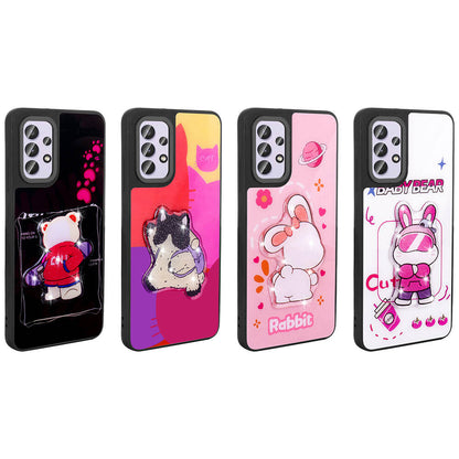 Galaxy A32 4G Kılıf Parlayan Kabartmalı İkonik Figürlü Zore Amas Silikon Kapak Mor