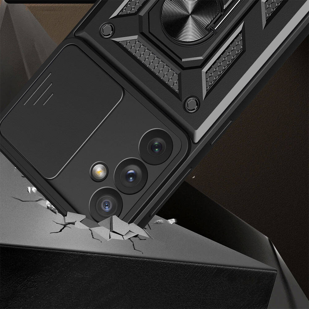 Galaxy A34 Kılıf Magnetik Standlı Kamera Korumalı Zore Sürgülü Vega Kapak Siyah