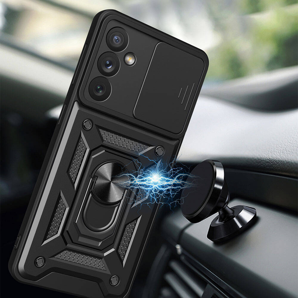 Galaxy A34 Kılıf Magnetik Standlı Kamera Korumalı Zore Sürgülü Vega Kapak Mavi