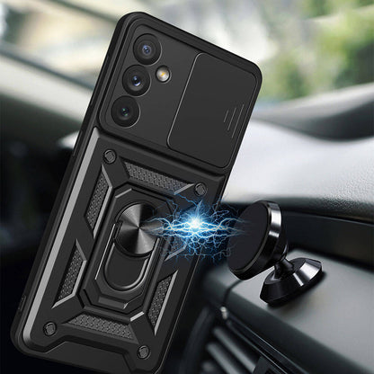 Galaxy A34 Kılıf Magnetik Standlı Kamera Korumalı Zore Sürgülü Vega Kapak Mavi