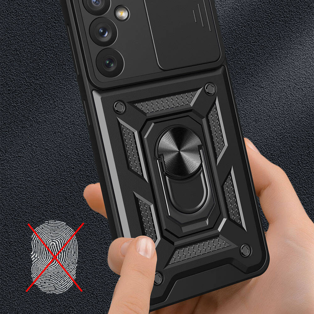 Galaxy A34 Kılıf Magnetik Standlı Kamera Korumalı Zore Sürgülü Vega Kapak Siyah