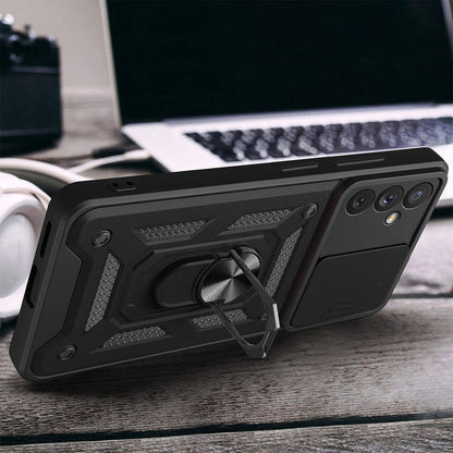 Galaxy A34 Kılıf Magnetik Standlı Kamera Korumalı Zore Sürgülü Vega Kapak Mavi