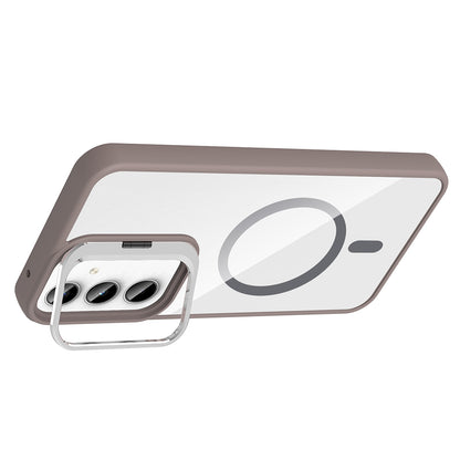 Galaxy A35 Kılıf Standlı ve Kamera Lens Hediyeli M-Safe Şarj Özellikli Zore Etro Kapak Gri