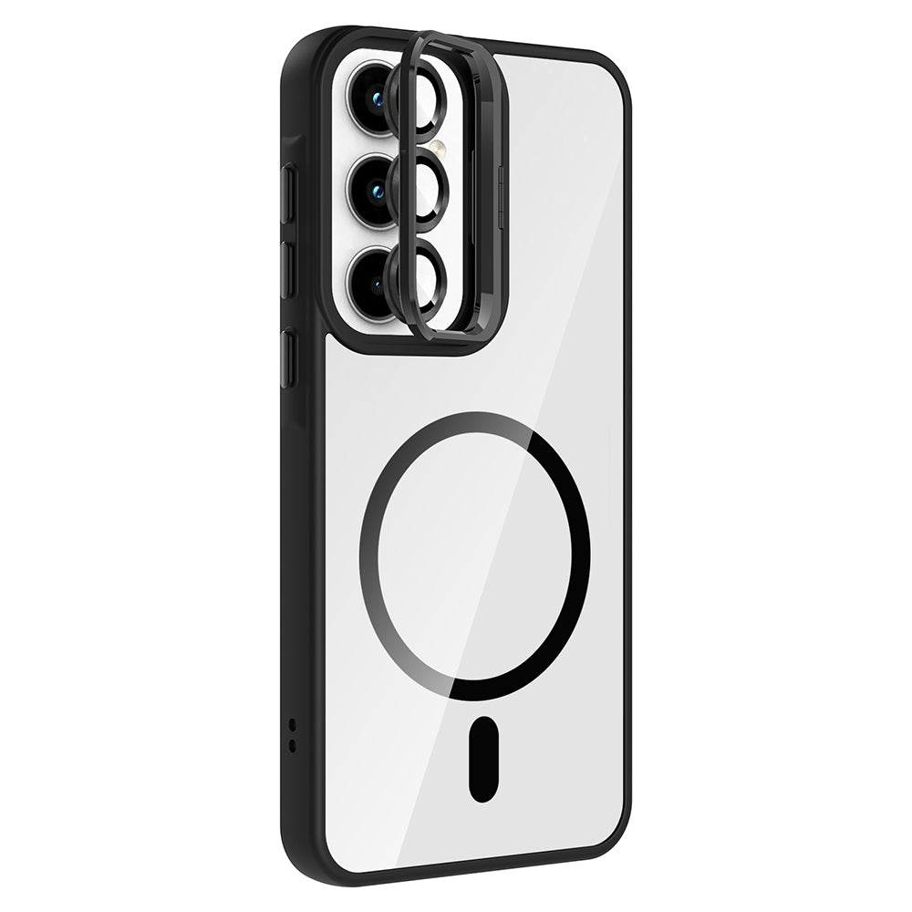 Galaxy A35 Kılıf Standlı ve Kamera Lens Hediyeli M-Safe Şarj Özellikli Zore Etro Kapak Siyah