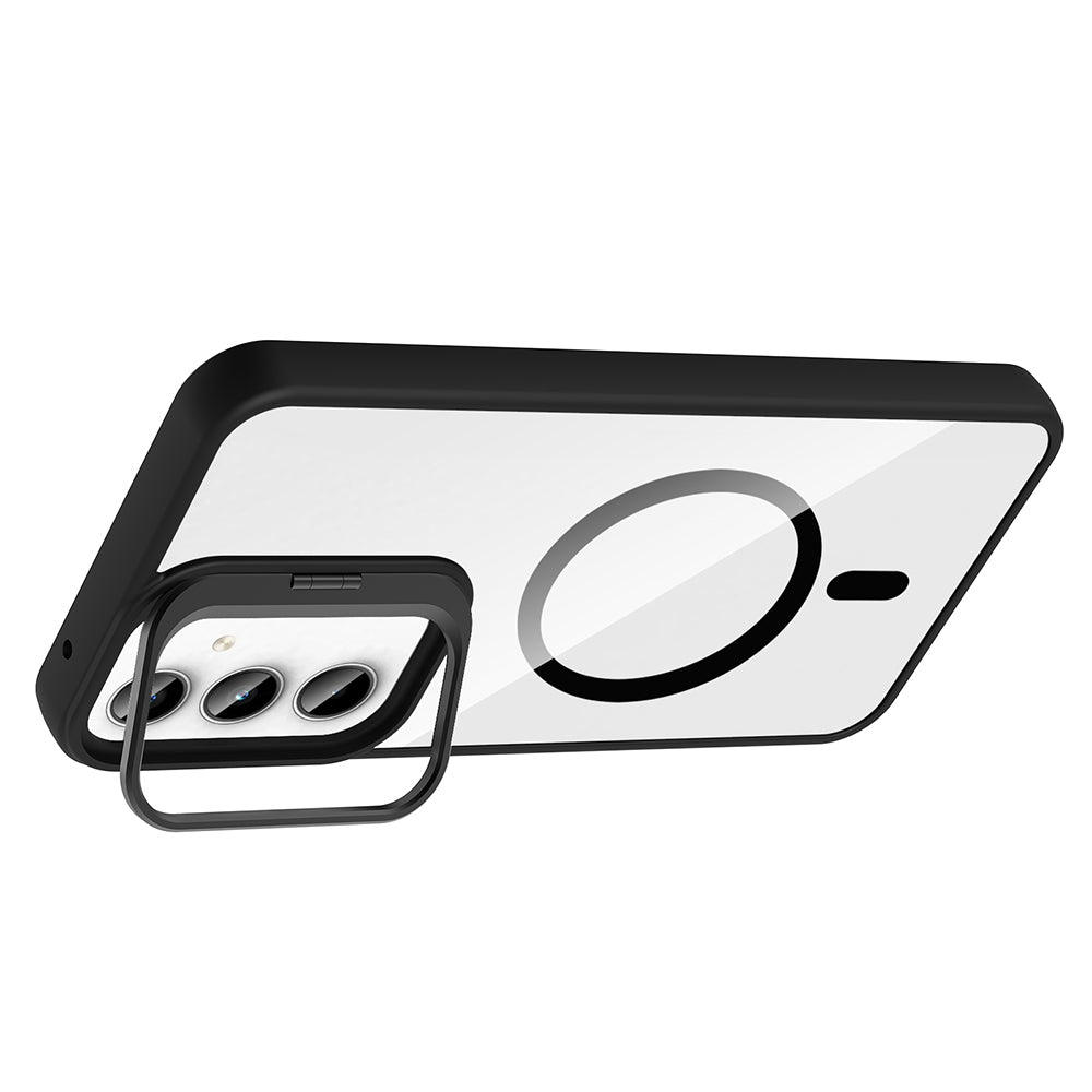 Galaxy A35 Kılıf Standlı ve Kamera Lens Hediyeli M-Safe Şarj Özellikli Zore Etro Kapak Lacivert