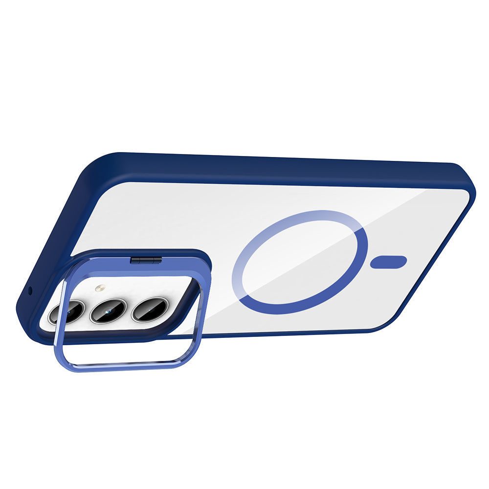 Galaxy A35 Kılıf Standlı ve Kamera Lens Hediyeli M-Safe Şarj Özellikli Zore Etro Kapak Gri