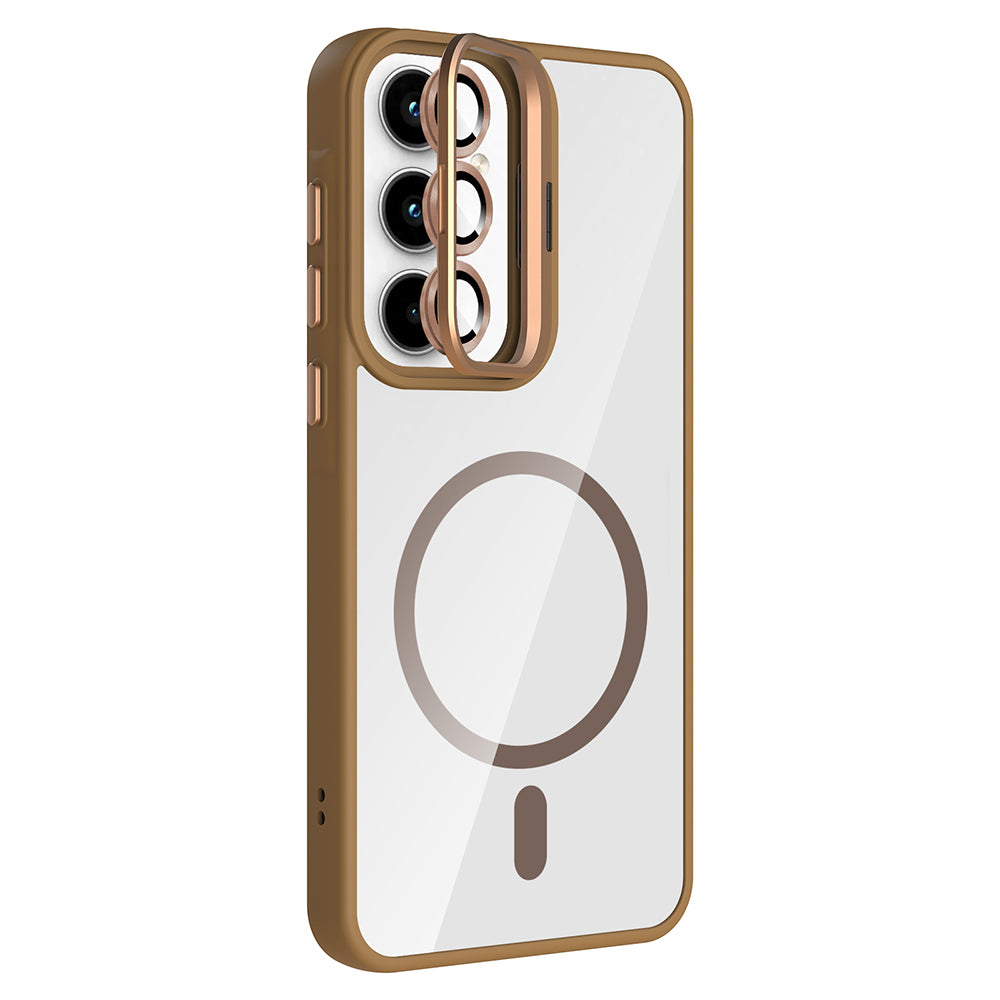 Galaxy A35 Kılıf Standlı ve Kamera Lens Hediyeli M-Safe Şarj Özellikli Zore Etro Kapak Siyah