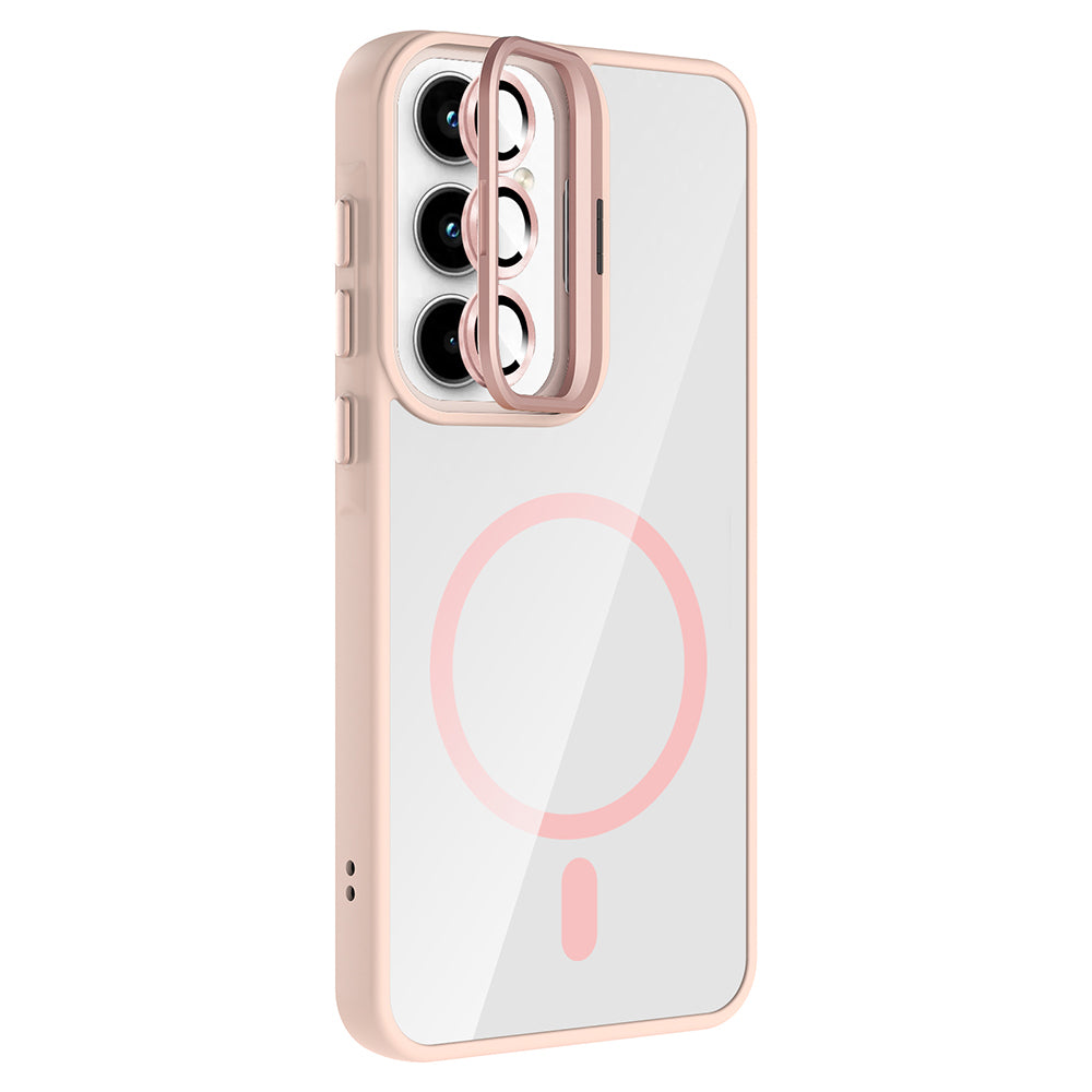 Galaxy A35 Kılıf Standlı ve Kamera Lens Hediyeli M-Safe Şarj Özellikli Zore Etro Kapak Lacivert