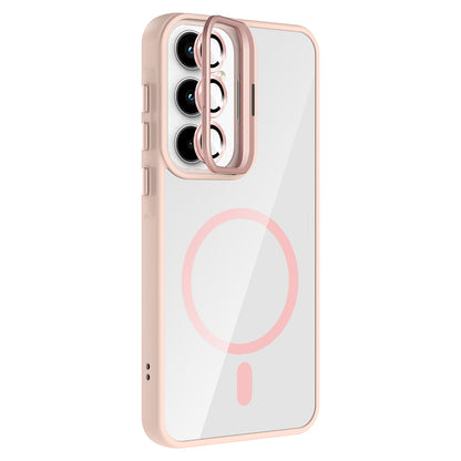 Galaxy A35 Kılıf Standlı ve Kamera Lens Hediyeli M-Safe Şarj Özellikli Zore Etro Kapak Lacivert