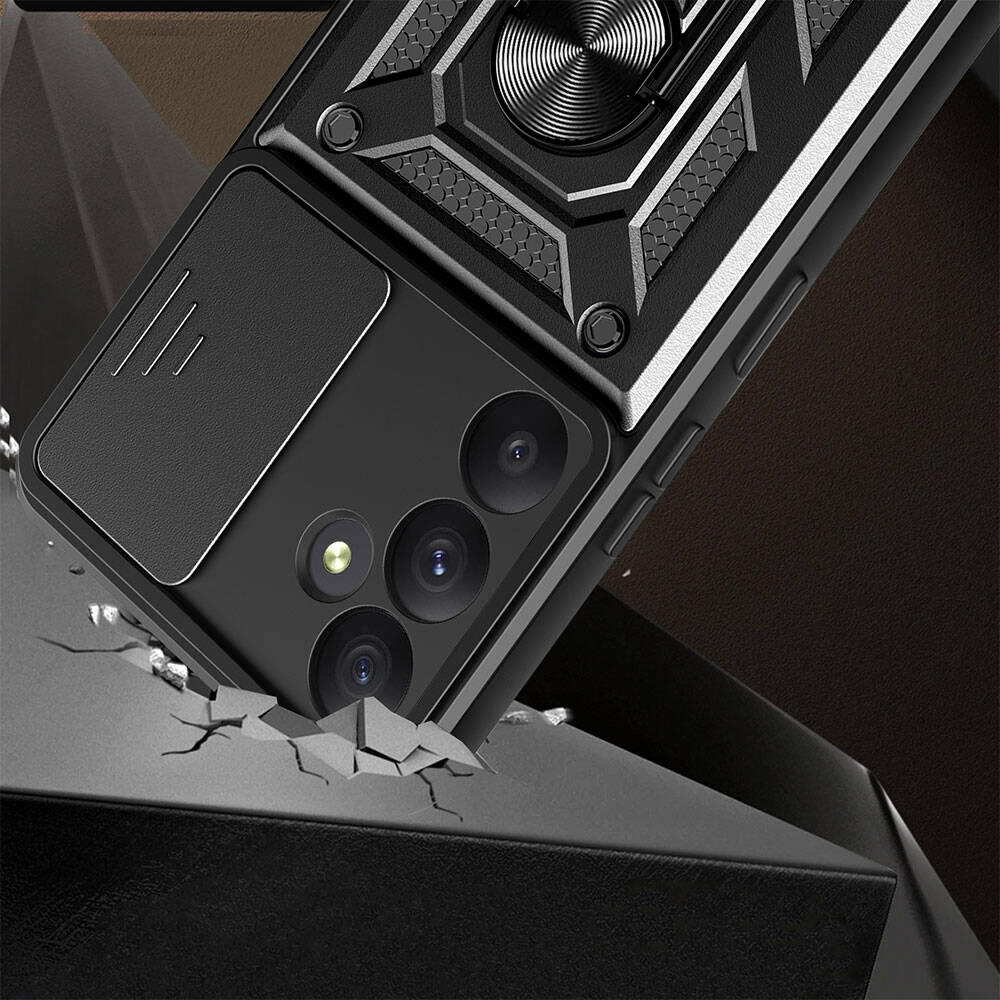 Galaxy A35 Kılıf Magnetik Standlı Kamera Korumalı Zore Sürgülü Vega Kapak Siyah