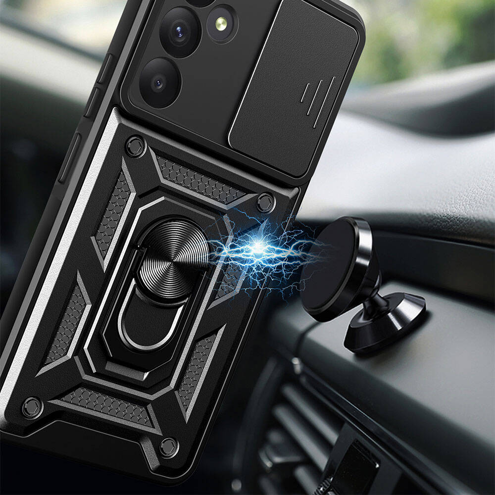 Galaxy A35 Kılıf Magnetik Standlı Kamera Korumalı Zore Sürgülü Vega Kapak Siyah