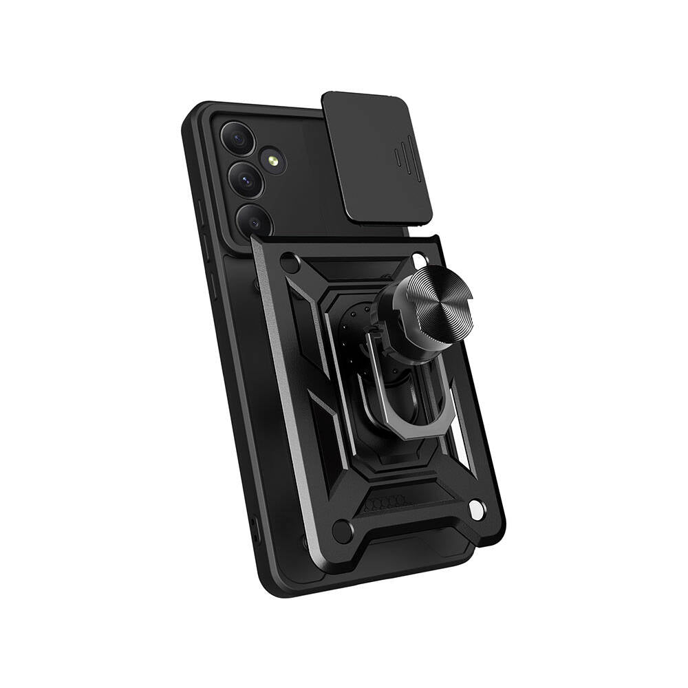 Galaxy A35 Kılıf Magnetik Standlı Kamera Korumalı Zore Sürgülü Vega Kapak Siyah