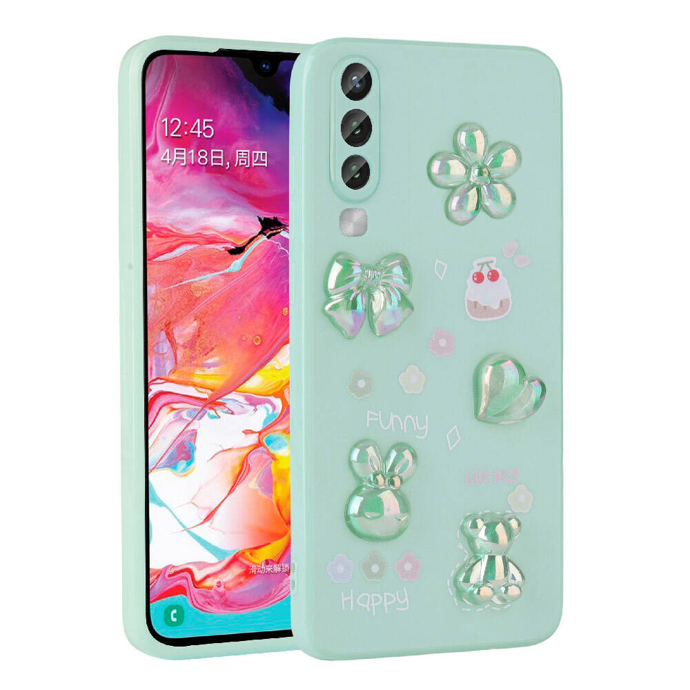 Galaxy A50 Kılıf Kabartma Figürlü Parlak Zore Toys Silikon Kapak Açık Yeşil