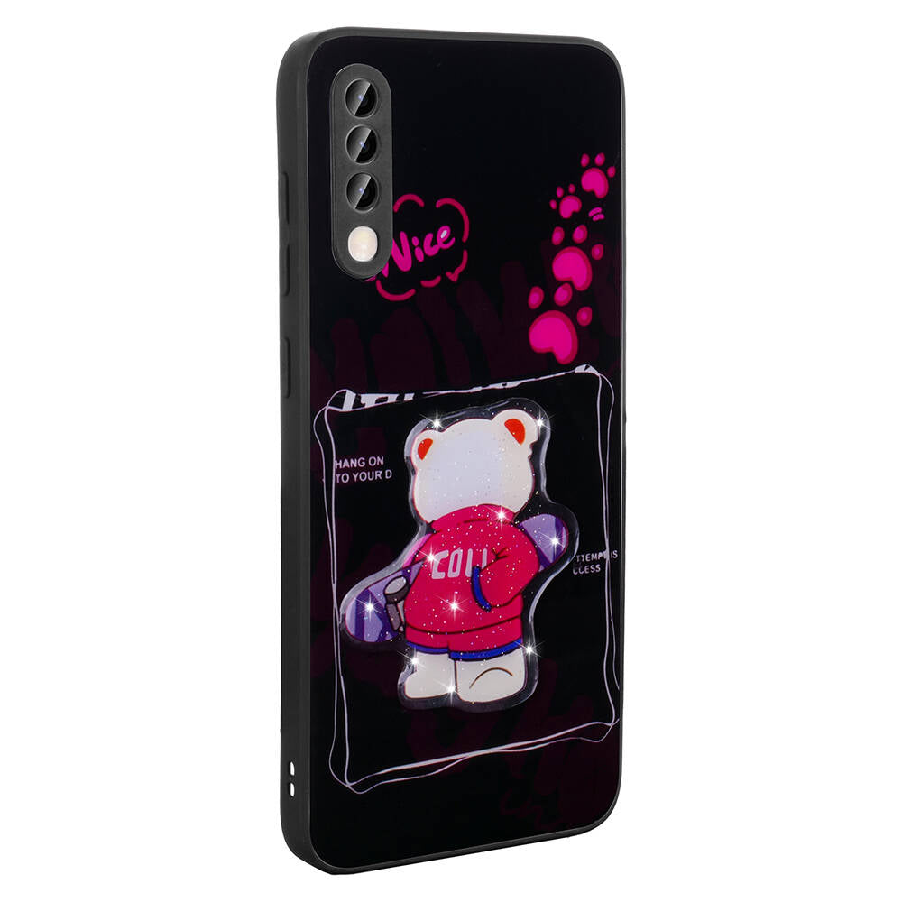 Galaxy A50 Kılıf Parlayan Kabartmalı İkonik Figürlü Zore Amas Silikon Kapak Pembe