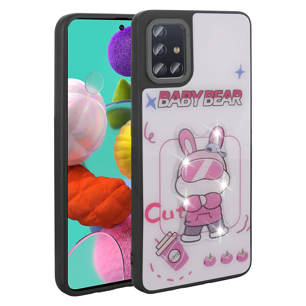 Galaxy A51 Kılıf Parlayan Kabartmalı İkonik Figürlü Zore Amas Silikon Kapak Beyaz