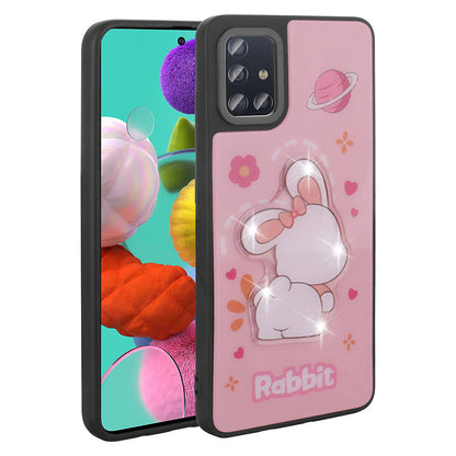 Galaxy A51 Kılıf Parlayan Kabartmalı İkonik Figürlü Zore Amas Silikon Kapak Pembe