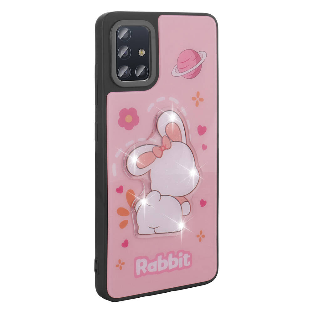 Galaxy A51 Kılıf Parlayan Kabartmalı İkonik Figürlü Zore Amas Silikon Kapak Pembe