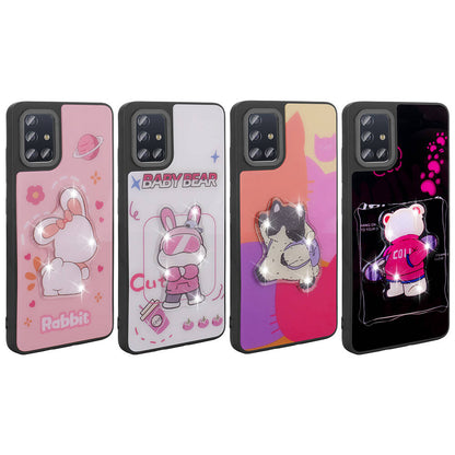 Galaxy A51 Kılıf Parlayan Kabartmalı İkonik Figürlü Zore Amas Silikon Kapak Pembe