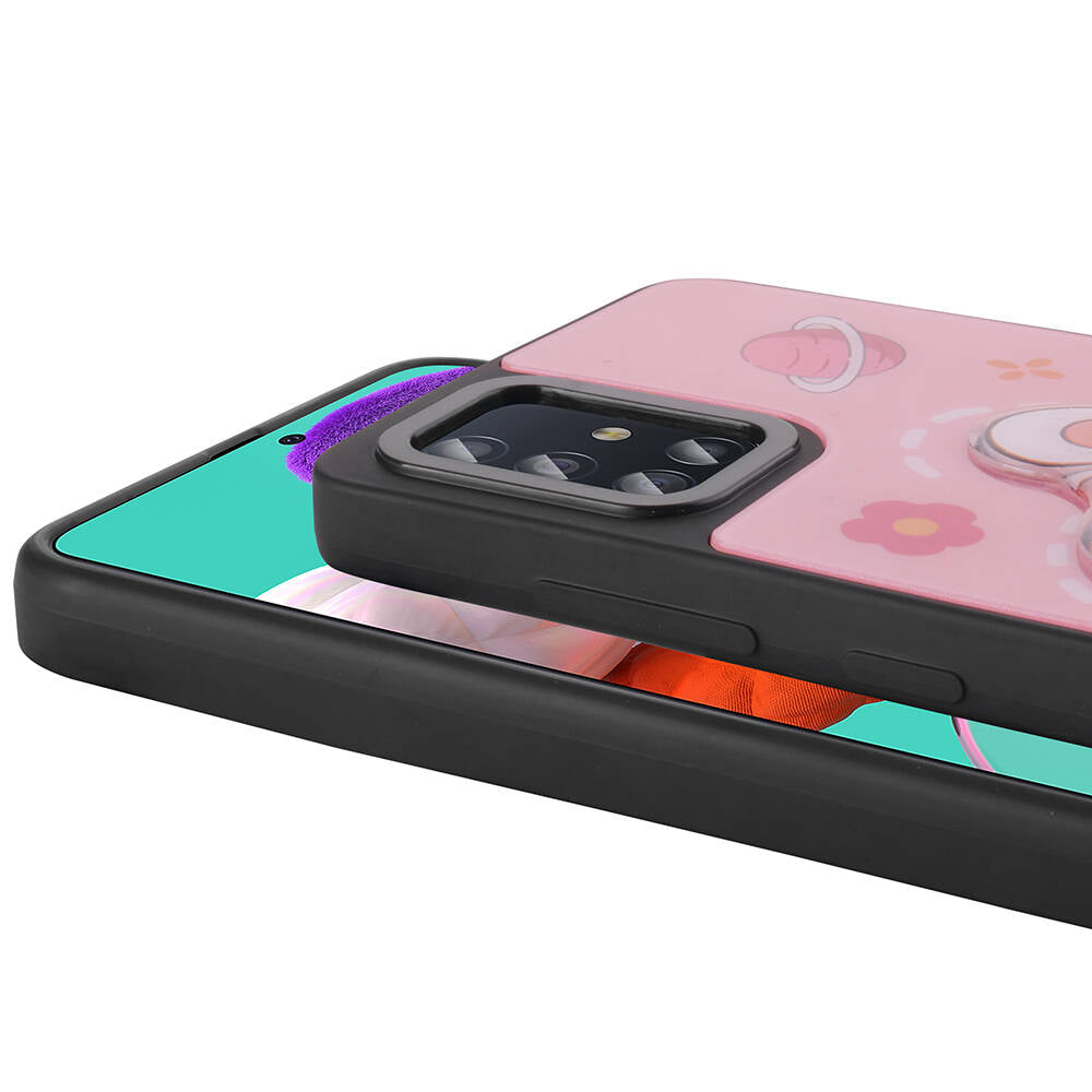 Galaxy A51 Kılıf Parlayan Kabartmalı İkonik Figürlü Zore Amas Silikon Kapak Pembe