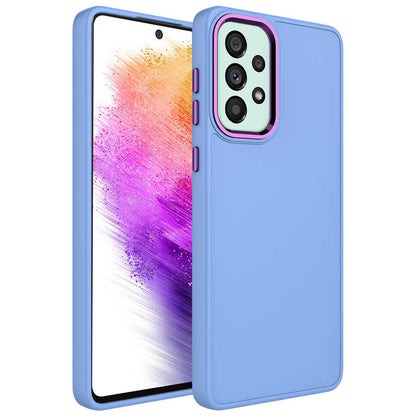 Galaxy A52 Kılıf Metal Çerçeve ve Buton Tasarımlı Silikon Zore Luna Kapak
