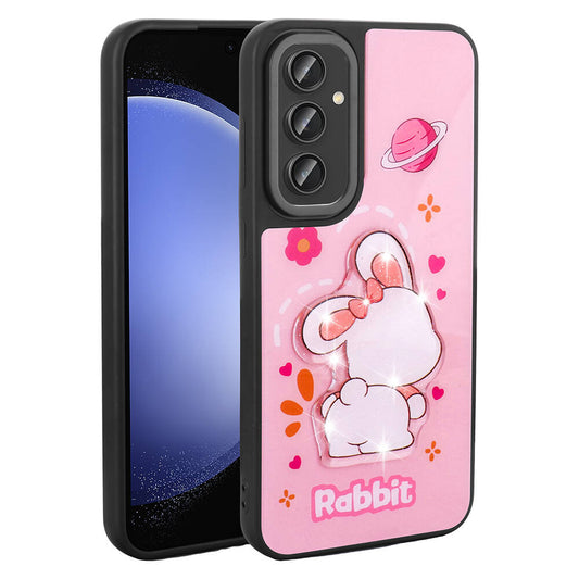 Galaxy A54 Kılıf Parlayan Kabartmalı İkonik Figürlü Zore Amas Silikon Kapak Pembe