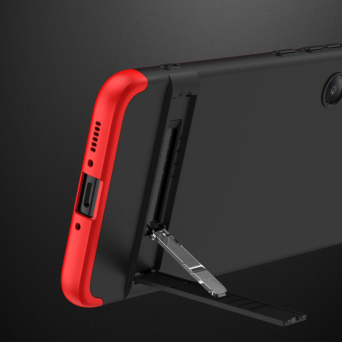 Galaxy A54 Kılıf Zore Kamera Korumalı Dikey Standlı Ays Kapak Siyah-Kırmızı