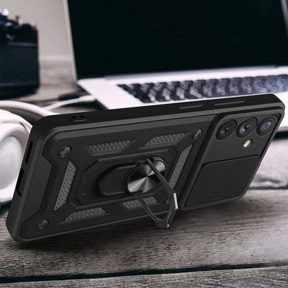 Galaxy A54 Kılıf Magnetik Standlı Kamera Korumalı Zore Sürgülü Vega Kapak Mavi