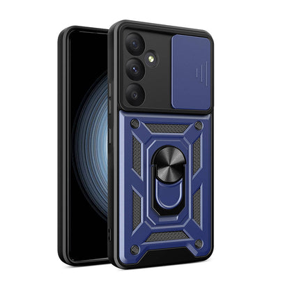 Galaxy A55 Kılıf Magnetik Standlı Kamera Korumalı Zore Sürgülü Vega Kapak Mavi