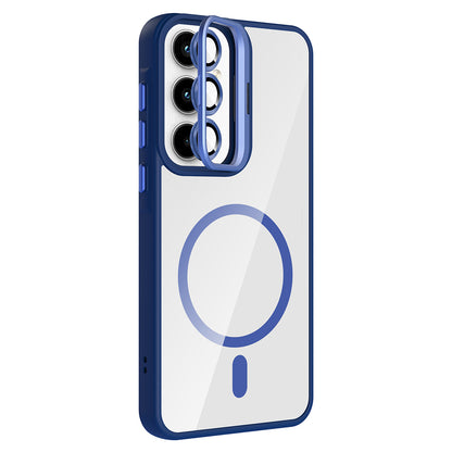 Galaxy A55 Kılıf Standlı ve Kamera Lens Hediyeli M-Safe Şarj Özellikli Zore Etro Kapak Derin Mor