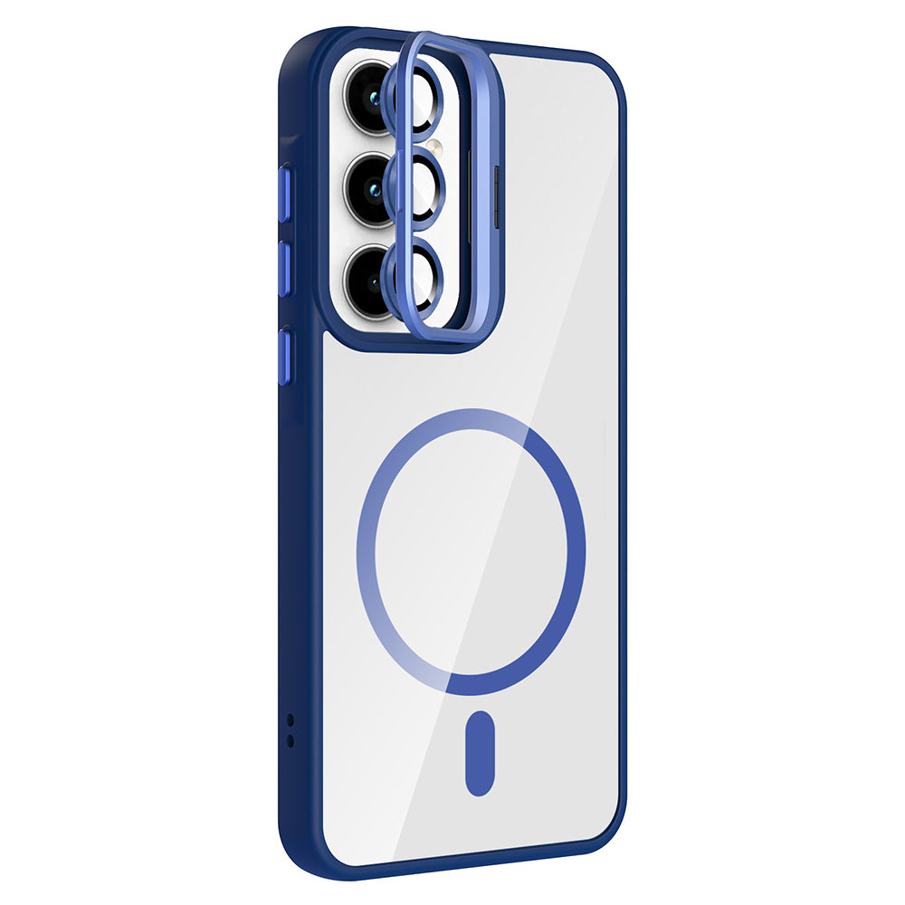 Galaxy A55 Kılıf Standlı ve Kamera Lens Hediyeli M-Safe Şarj Özellikli Zore Etro Kapak Pembe