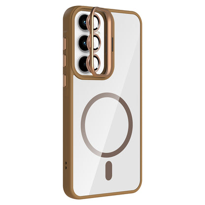 Galaxy A55 Kılıf Standlı ve Kamera Lens Hediyeli M-Safe Şarj Özellikli Zore Etro Kapak Pembe