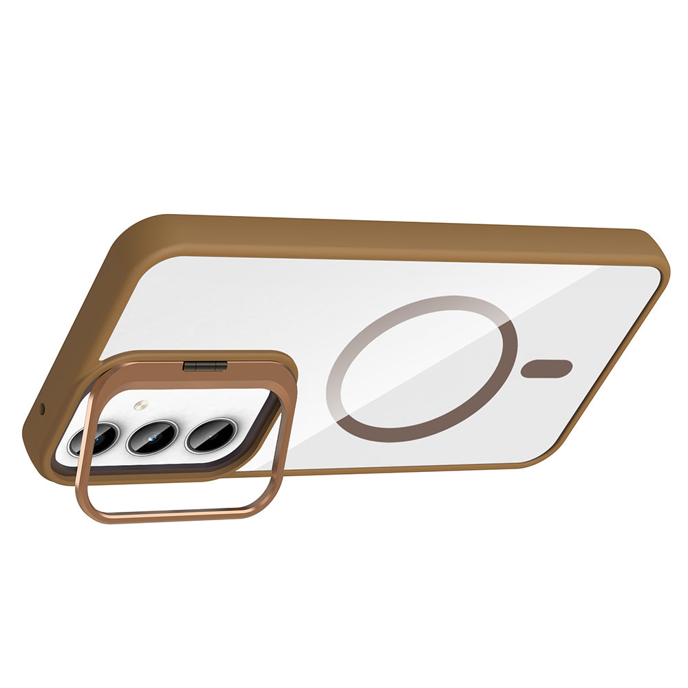 Galaxy A55 Kılıf Standlı ve Kamera Lens Hediyeli M-Safe Şarj Özellikli Zore Etro Kapak Pembe