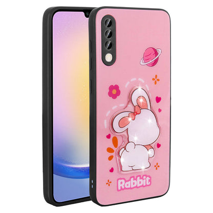 Galaxy A70 Kılıf Parlayan Kabartmalı İkonik Figürlü Zore Amas Silikon Kapak Pembe