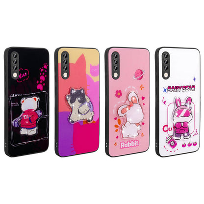 Galaxy A70 Kılıf Parlayan Kabartmalı İkonik Figürlü Zore Amas Silikon Kapak Mor