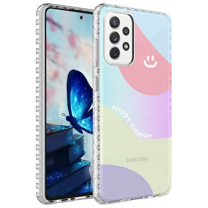 Galaxy A72 Kılıf Airbag Kenarlı Renkli Desenli Silikon Zore Elegans Kapak