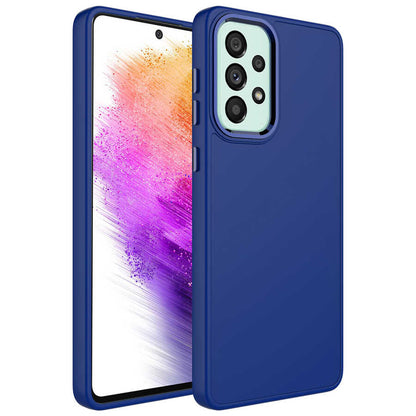 Galaxy A73 Kılıf Metal Çerçeve ve Buton Tasarımlı Silikon Zore Luna Kapak