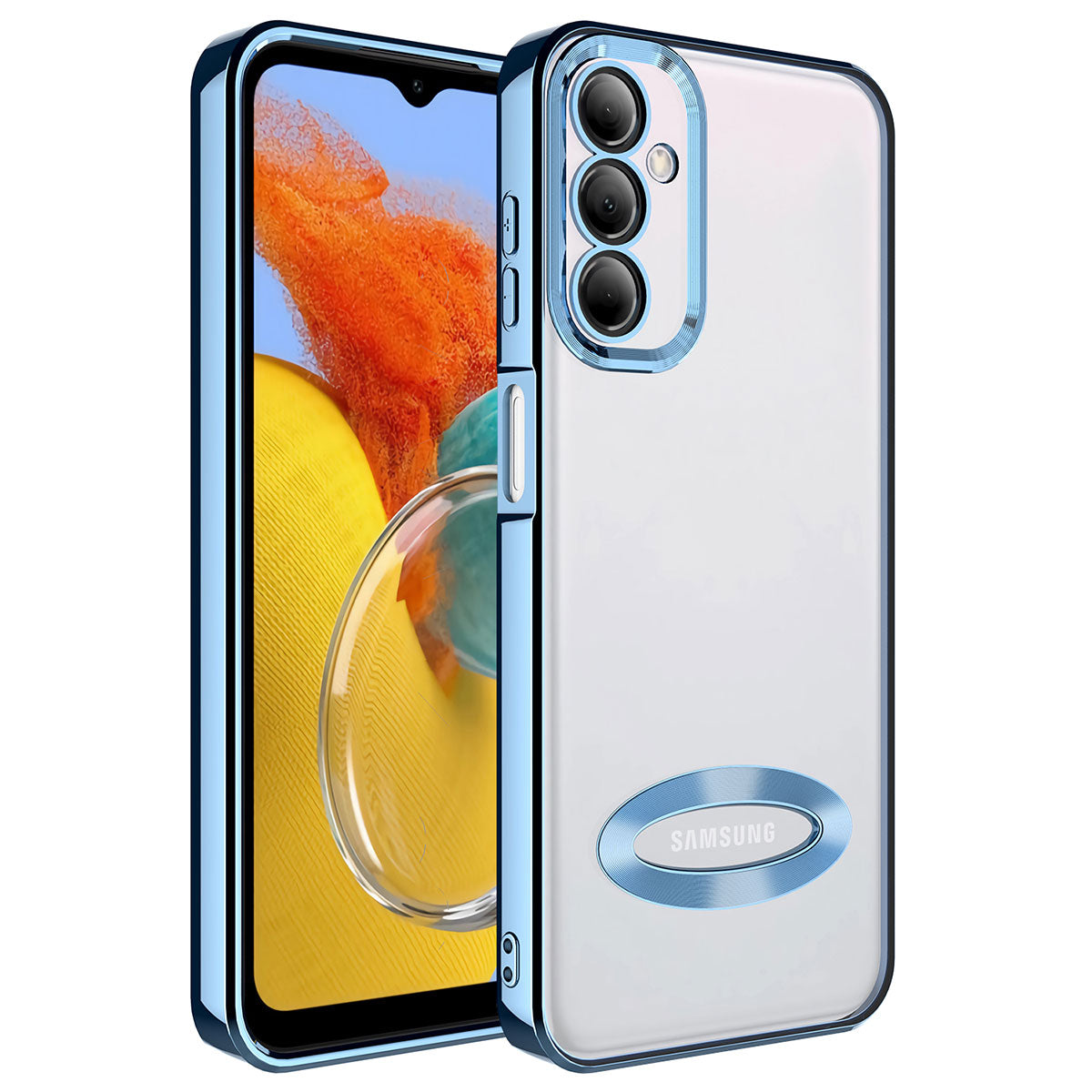Galaxy M14 Kılıf Kamera Korumalı Logo Gösteren Zore Omega Kapak Sierra Mavi