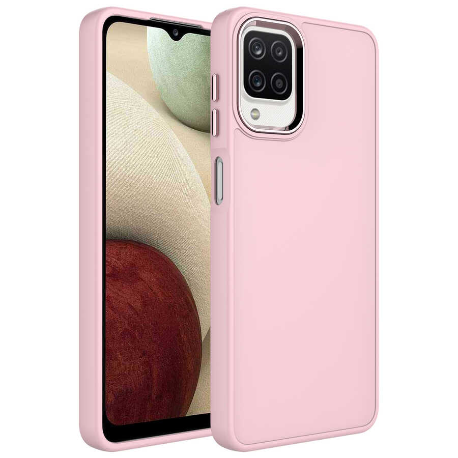 Galaxy M32 Kılıf Metal Çerçeve ve Buton Tasarımlı Silikon Zore Luna Kapak