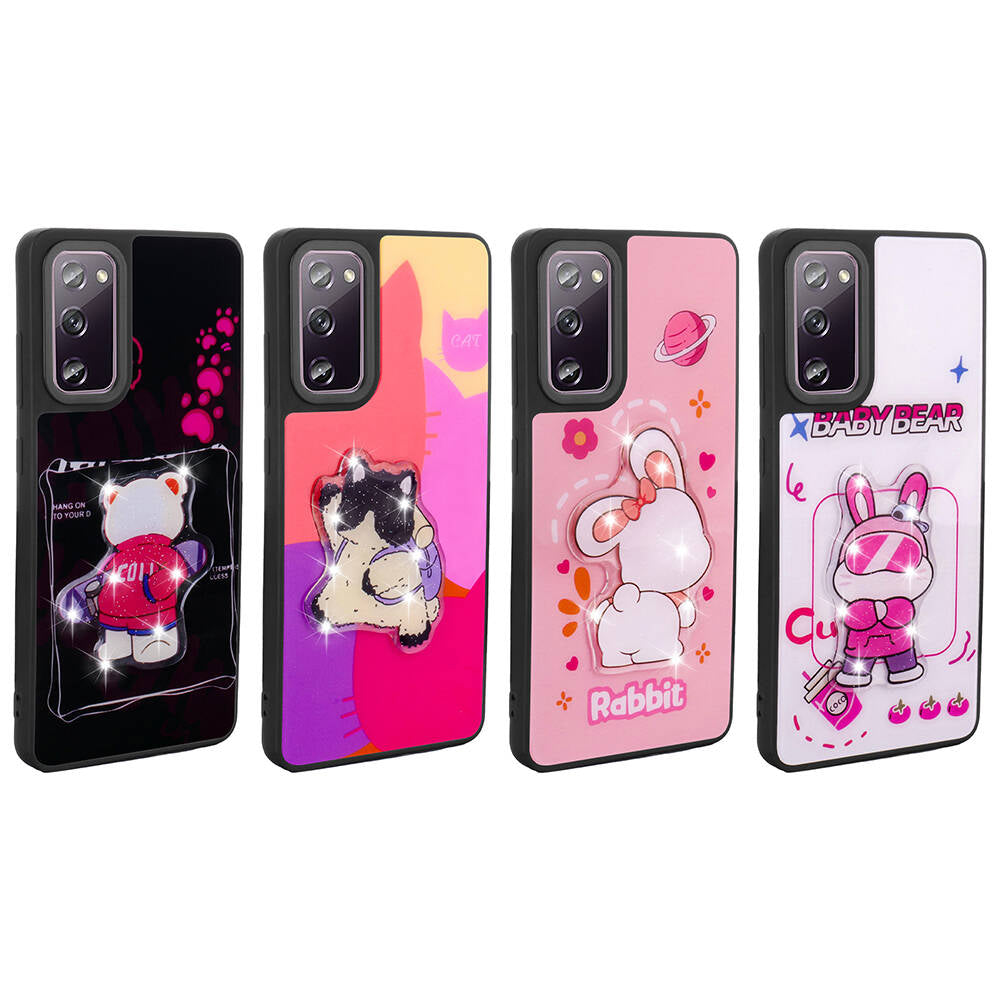 Galaxy S20 FE Kılıf Parlayan Kabartmalı İkonik Figürlü Zore Amas Silikon Kapak Mor