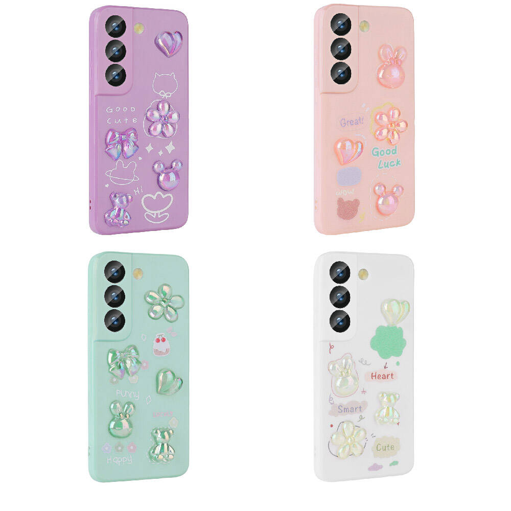 Galaxy S21 FE Kılıf Kabartma Figürlü Parlak Zore Toys Silikon Kapak Açık Yeşil