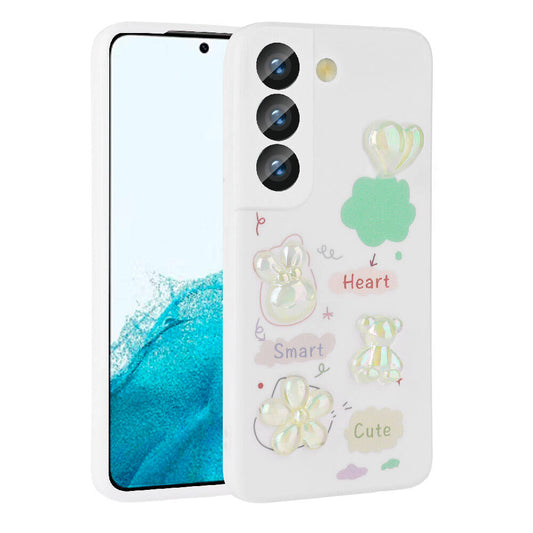 Galaxy S22 Kılıf Kabartma Figürlü Parlak Zore Toys Silikon Kapak Beyaz