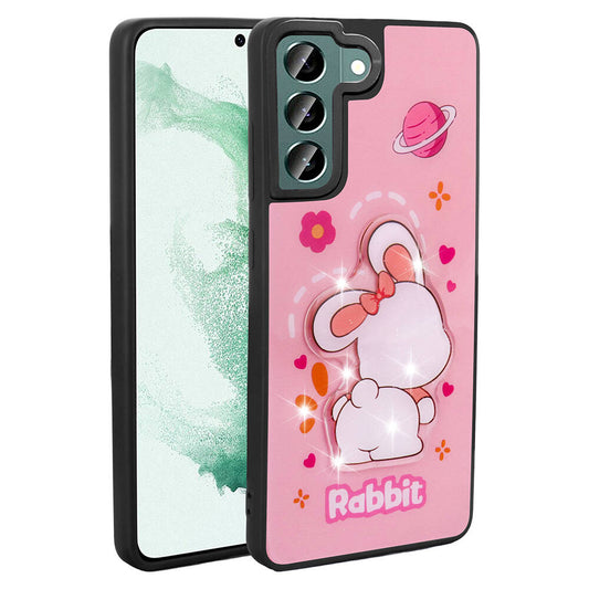 Galaxy S22 Kılıf Parlayan Kabartmalı İkonik Figürlü Zore Amas Silikon Kapak Pembe