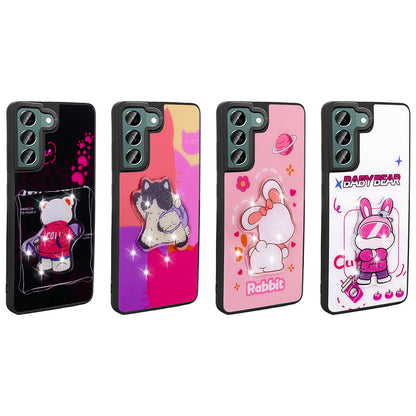 Galaxy S22 Kılıf Parlayan Kabartmalı İkonik Figürlü Zore Amas Silikon Kapak Mor