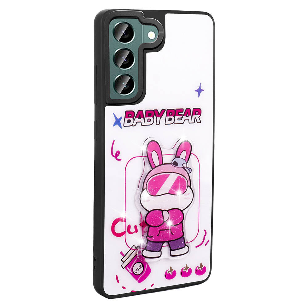 Galaxy S22 Kılıf Parlayan Kabartmalı İkonik Figürlü Zore Amas Silikon Kapak Mor