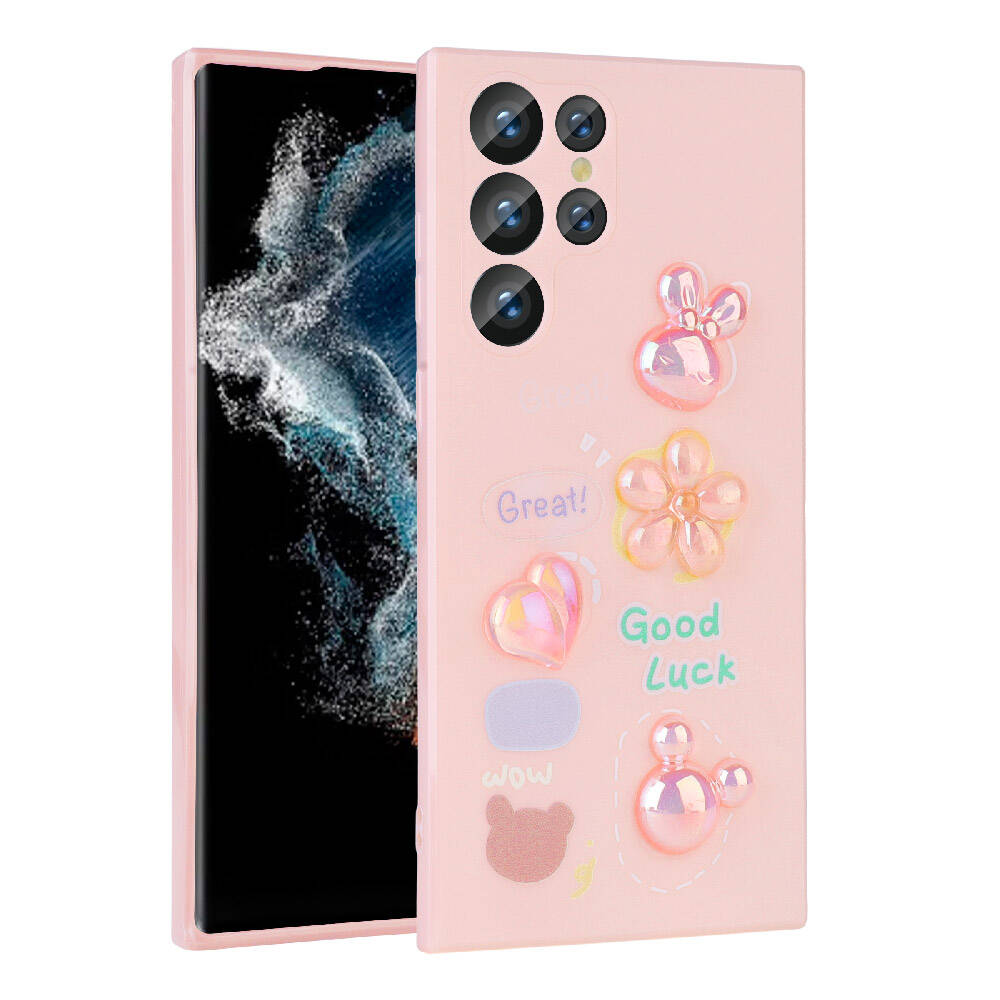 Galaxy S22 Ultra Kılıf Kabartma Figürlü Parlak Zore Toys Silikon Kapak Mor