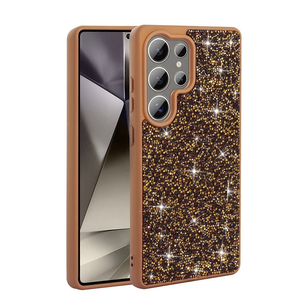 Galaxy S22 Ultra Kılıf Parlak Taşlı Tasarım Zore Pırlanta Kapak Gold