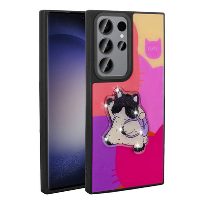 Galaxy S22 Ultra Kılıf Parlayan Kabartmalı İkonik Figürlü Zore Amas Silikon Kapak Pembe