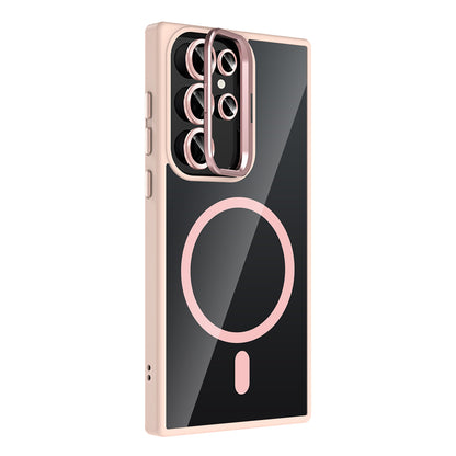 Galaxy S22 Ultra Kılıf Standlı ve Kamera Lens Hediyeli M-Safe Şarj Özellikli Zore Etro Kapak Siyah